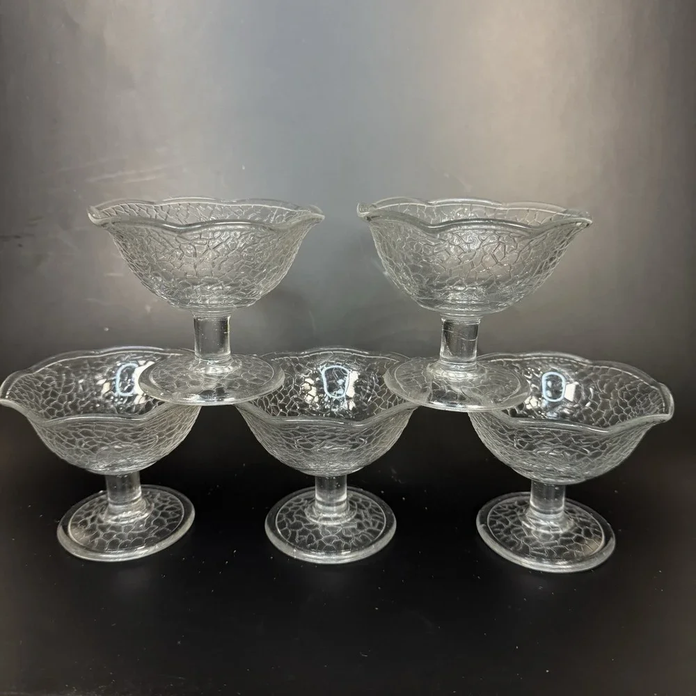 Set of 5 Crackle Me Cracky LE Smith Sherbet Bowls Ruffle Manganese UV Glow 1930s